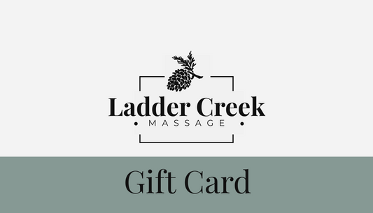 Ladder Creek Massage gift card with logo on a white background