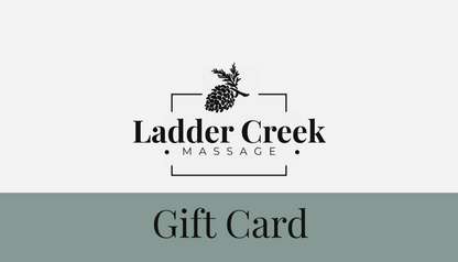 Ladder Creek Massage gift card with logo on a white background